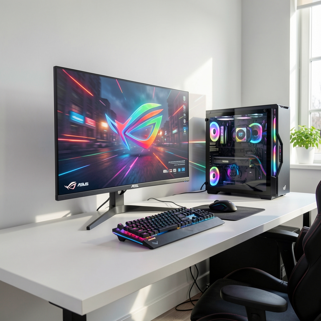 ASUS ROG Swift OLED PG27AQDM gaming monitor siva boja sa OLED ekranom i Aura Sync RGB sistemom za gaming setup