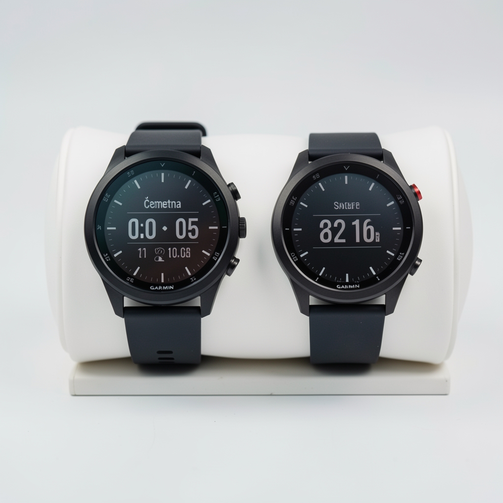 Četiri pametna sata Apple Watch, Samsung Galaxy Watch, Garmin i Xiaomi Watch postavljeni na beloj podlozi za poređenje