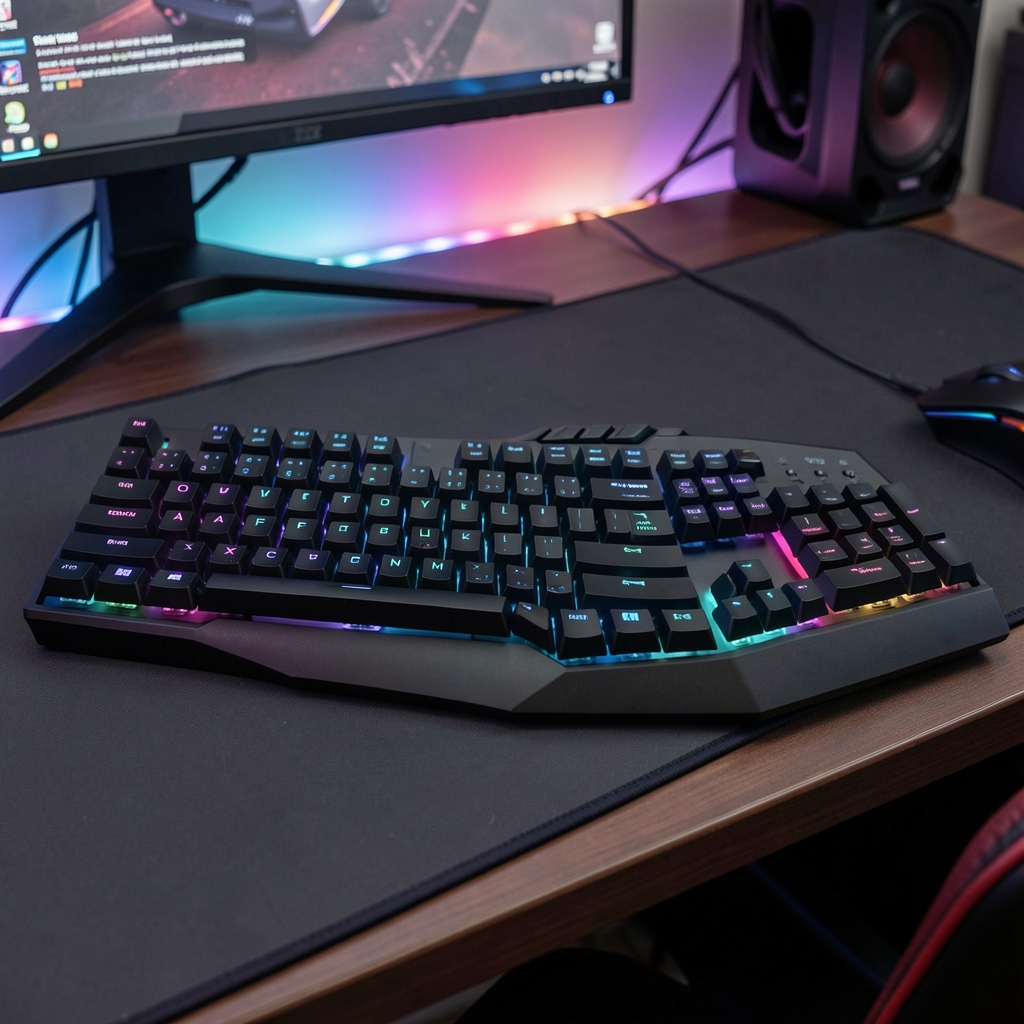 Corsair K100 RGB mehanička gaming tastatura crna boja sa iCUE RGB LED pozadinskim osvetljenjem i OPX optičkim tasterima na gaming stolu