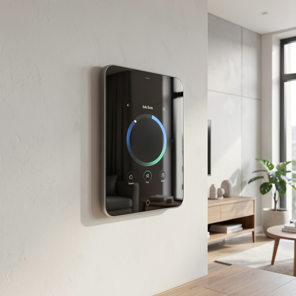 Google Nest Learning Thermostat bela boja sa Mirror finish ekranom i prstenastim interfejsom montiran na svetlom zidu modernog stana