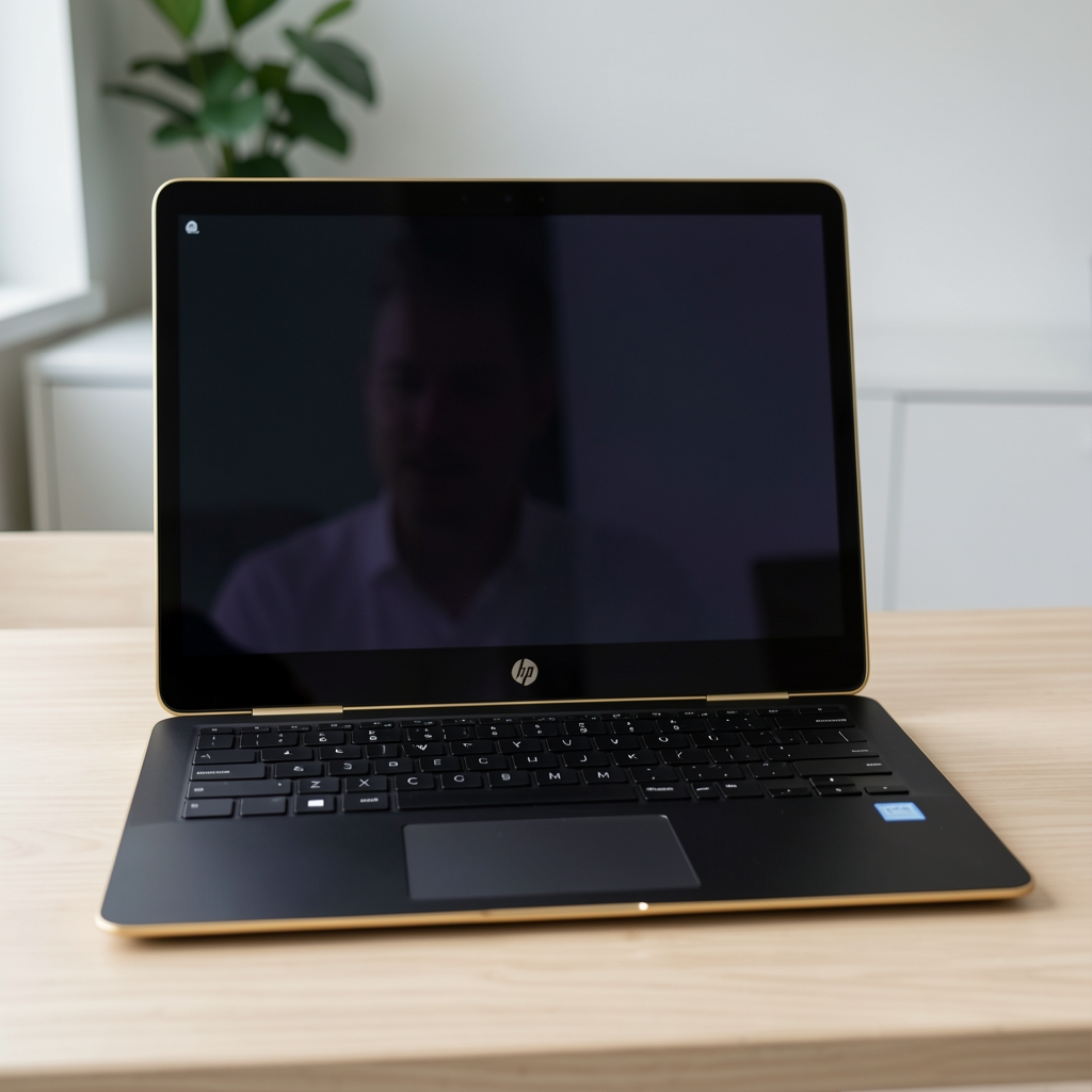 HP Spectre x360 14 inča crna boja sa zlatnim ivicama u režimu tableta sa tastaturom ispod ekrana