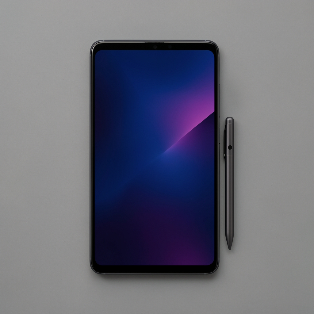 Samsung Galaxy Tab S9 Ultra grafitna boja sa 14.6 inčnim Dynamic AMOLED ekranom i S Pen na sivoj minimalnoj pozadini