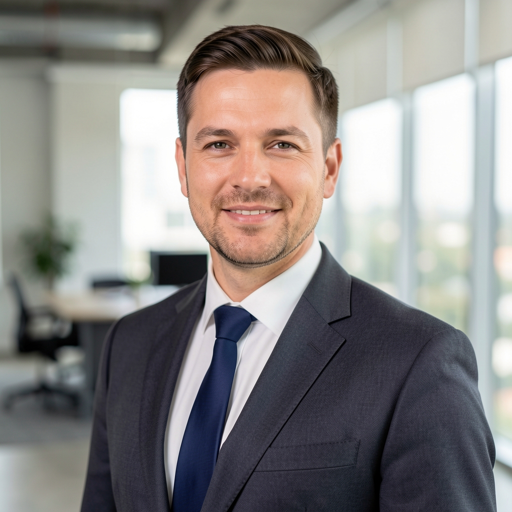 Marko Jovanović — osnivač i CEO Tehnovije, muška osoba u poslovnoj odeći na modernoj kancelarijskoj pozadini